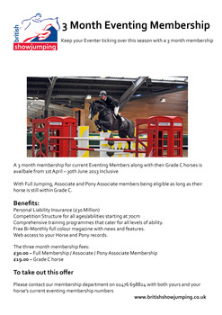 3 Month British Showjumping Eventers Membership